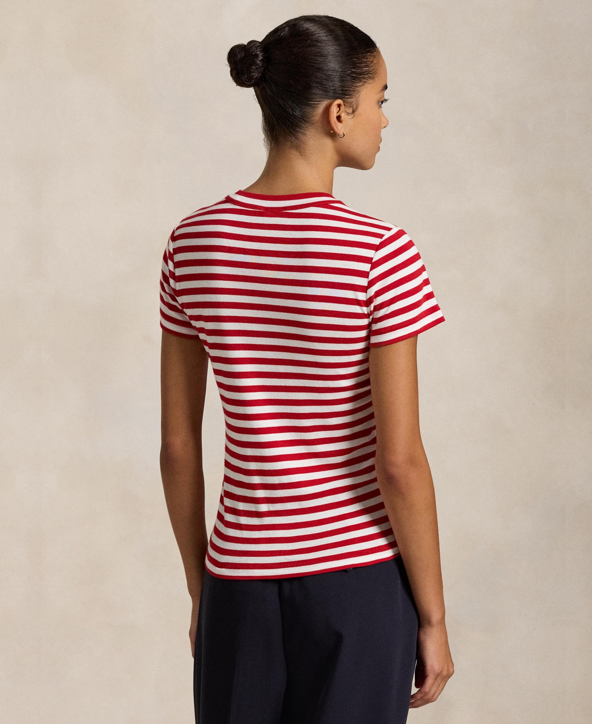 Polo Ralph Lauren Striped Ribbed Cotton Crewneck Tee In Red,white