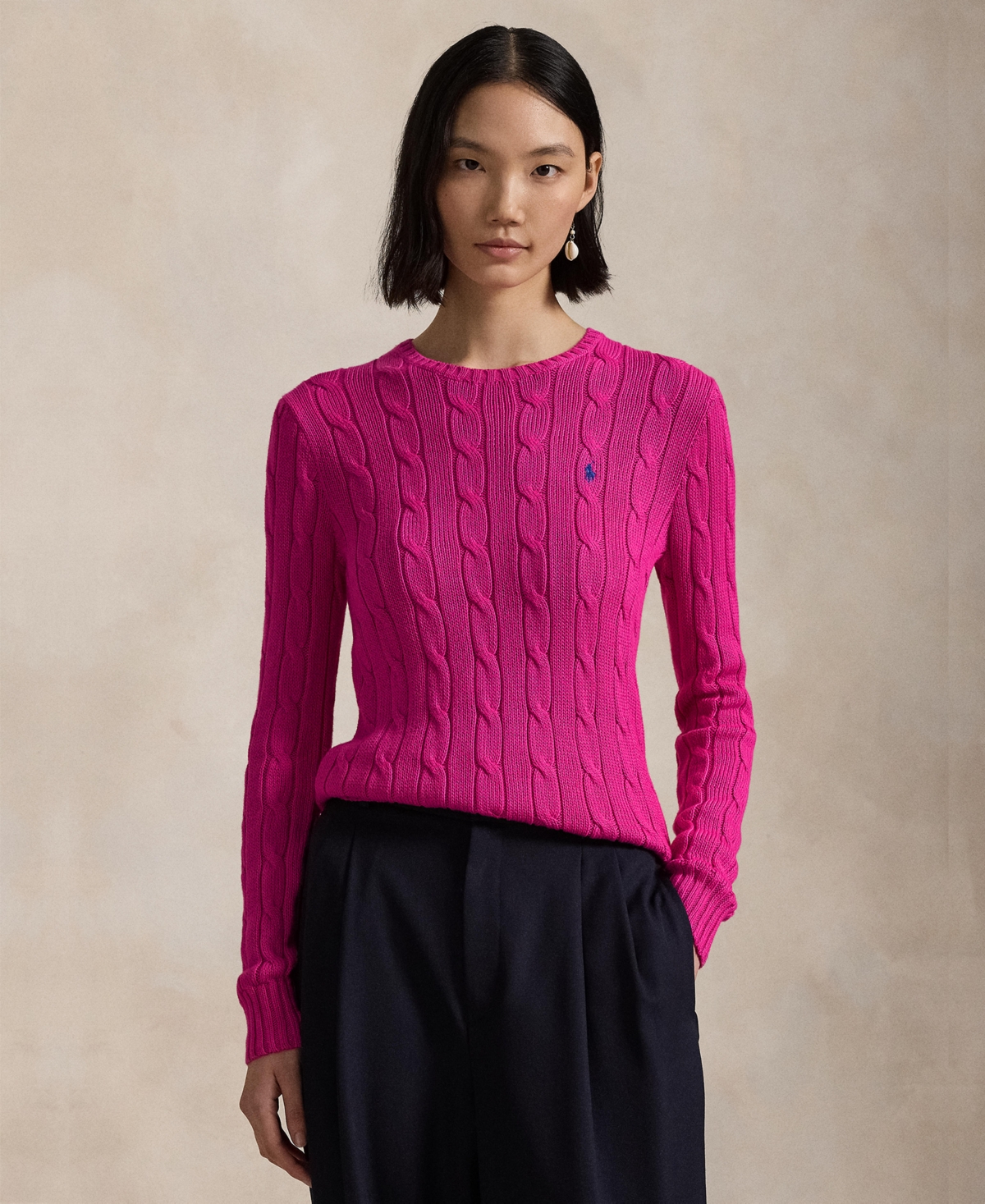 Polo Ralph Lauren Cable Knit Sweater With Round Neckline And Long Sleeves In Regatta Pink
