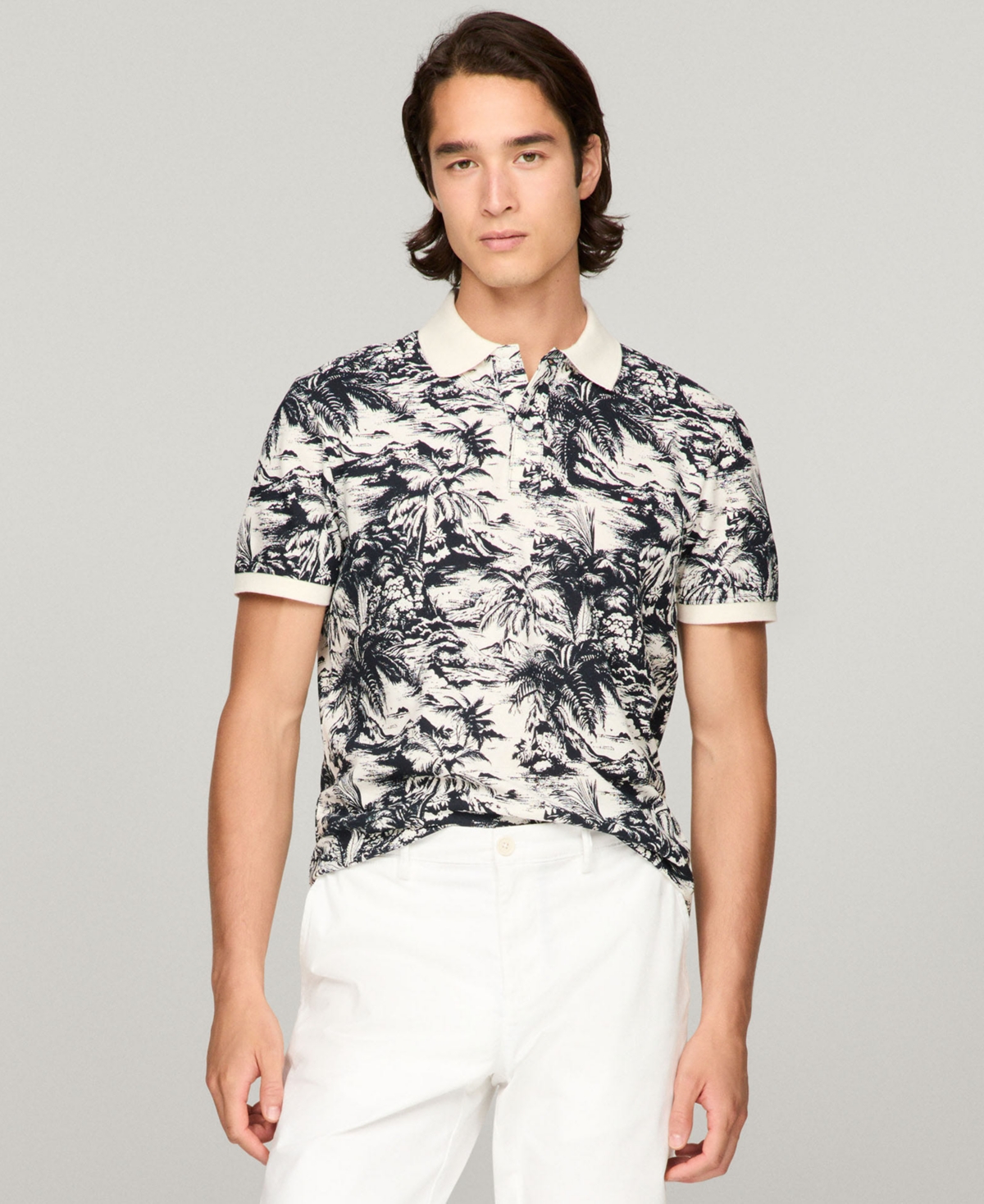 Tommy Hilfiger Men's Big & Tall Printed Short-sleeve Polo Shirt In Desert Sky,ivory Petal