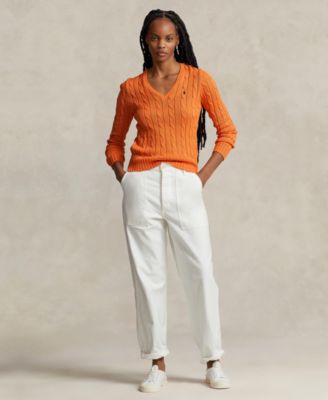 Women's Cable-Knit Cotton V-Neck Sweater