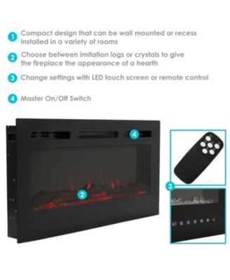 40-in Modern Flame Wall-Mounted or Recessed Indoor Electric Fireplace with LED Lights - Black Finish