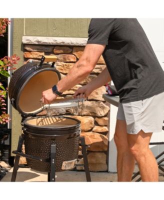 Half Moon Cooking Grate with Ceramic Deflector Plate for 15&amp;#x22; Kamado Egg Grills - 12.5&amp;#x22;