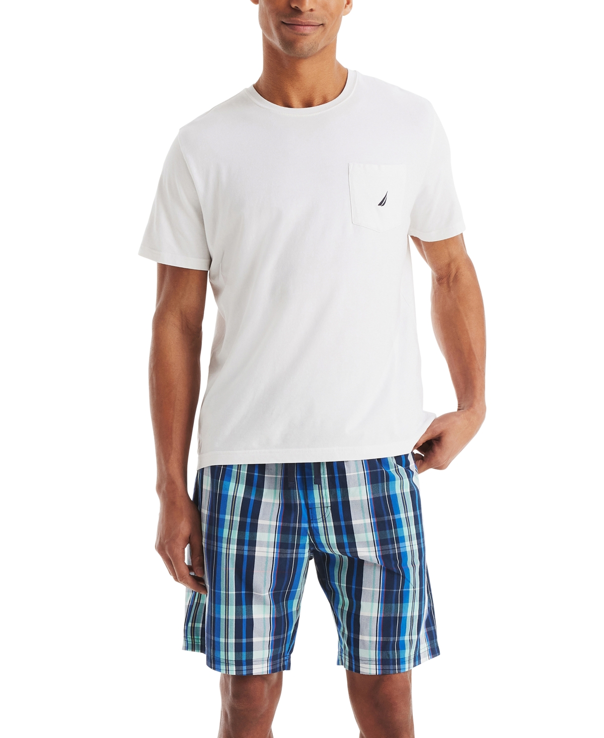 Men's Plaid Poplin 8" Sleep Shorts - Estate Blue