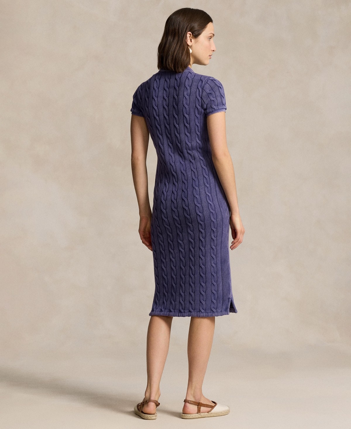 POLO RALPH LAUREN WOMEN'S CABLE-KNIT COTTON POLO MIDI DRESS 