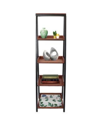 Indoor 4-Shelf Acacia Wood Ladder Bookshelf - 59.75" H