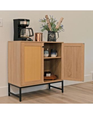 2-Door MDF Accent Cabinet with Built-In Shelf and Rattan Doors - 31.5" W x 15" D x 33" H