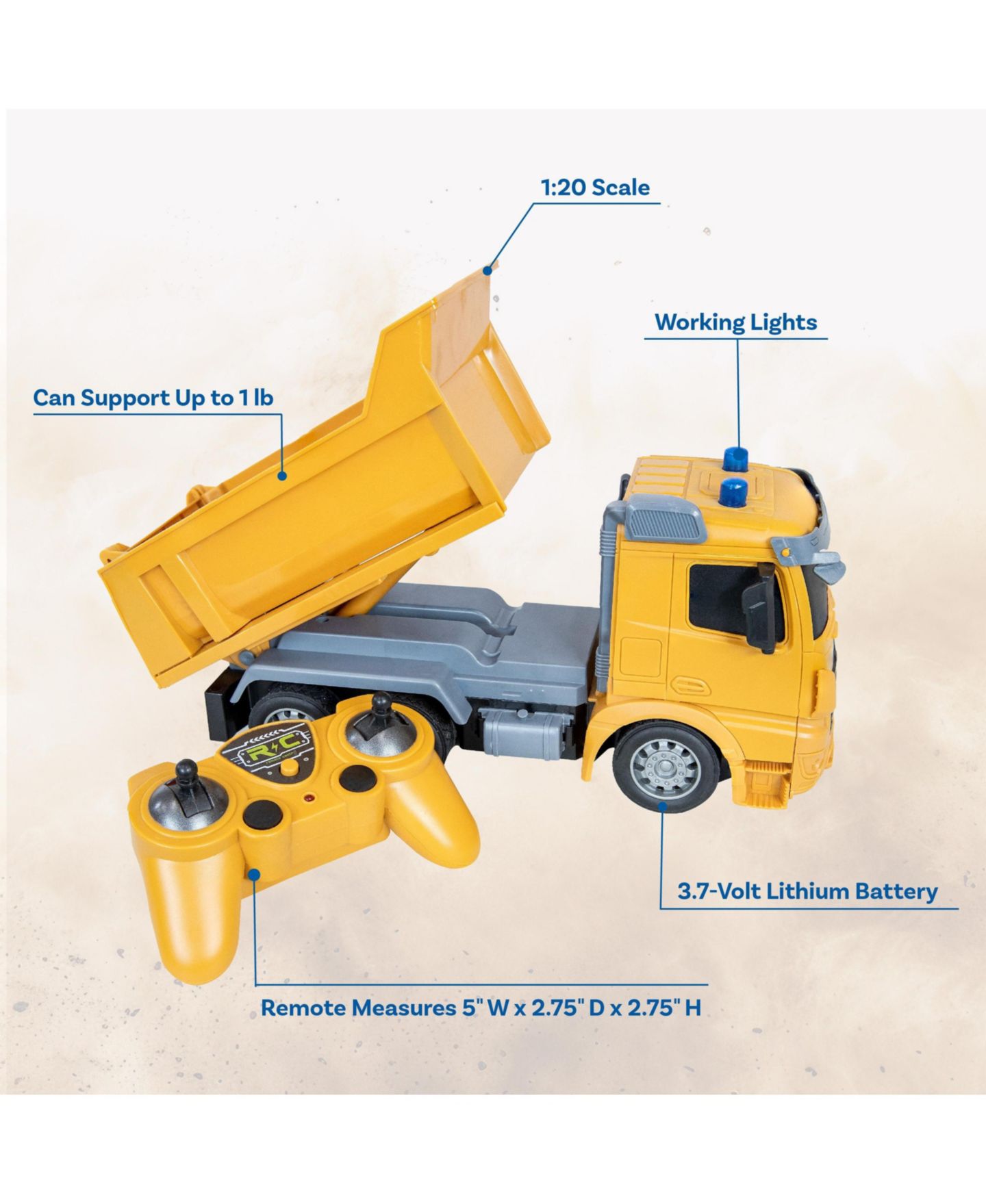 Детская игрушка Sunnydaze Decor Dump and Drive Remote Control Dump Truck - 1:20 Scale — фото 3