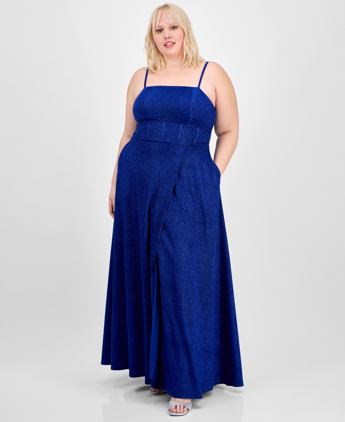 CITY STUDIOS TRENDY PLUS SIZE GLITTER SLEEVELESS GOWN 