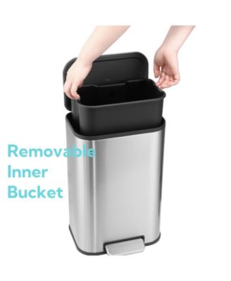 Stainless Steel Garbage Can with Lid, Step-On Pedal and Inner Bucket, Rectangular Trash Can for Kitchen