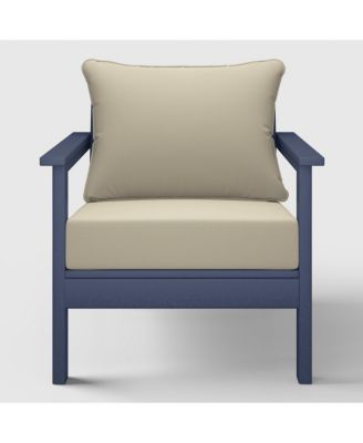 Outdoor Modern HDPE Patio Navy Blue Club Chairs with Deep Seat Cushions (Set of 2)