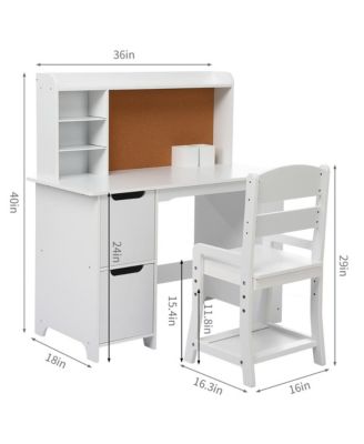 Wooden Study Desk and Chair Set for Kids,White Learning Table
