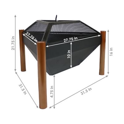 Outdoor Camping or Backyard Steel Triangle Fire Pit with Wood Grate, Log Poker, and Spark Screen - 31" - Copper Finish