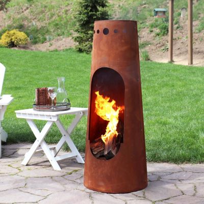 Outdoor Backyard Patio Steel Santa Fe Wood-Burning Fire Pit Chiminea with Wood Grate - 50" - Rustic Finish