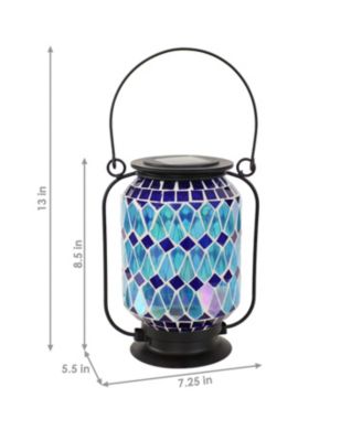 8.5" Solar LED Outdoor Cool Blue Mosaic Lantern
