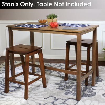 Set of 2 Indoor Wooden Backless Counter-Height Stools - Dark Walnut - 25"