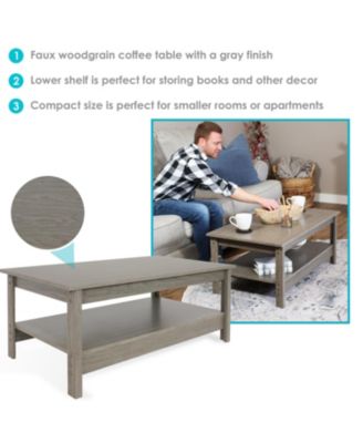 MDF Indoor Coffee Table with Lower Shelf - 16" H - Thunder Gray