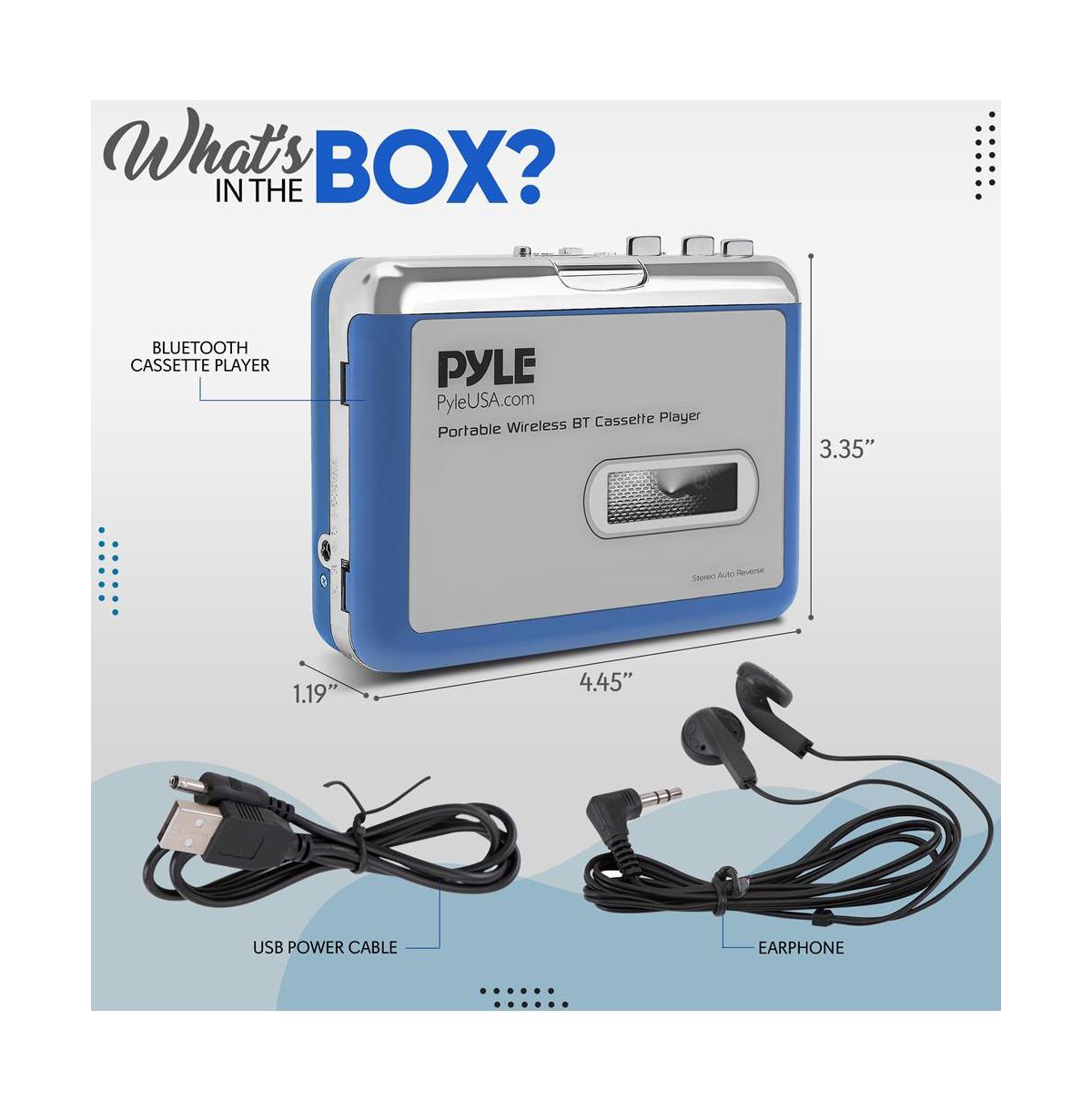 Pyle Portable Wireless Bluetooth Cassette Player with Auto-Reverse