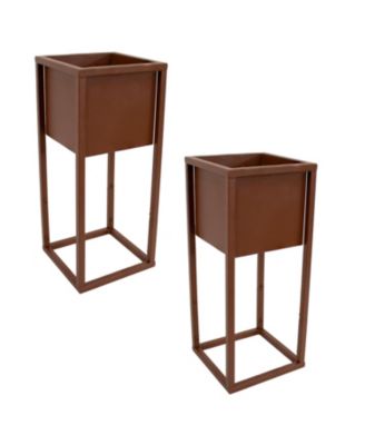 Modern Simplicity 8.25" Square Cold-Rolled Steel Outdoor Elevated Planter - Set of 2