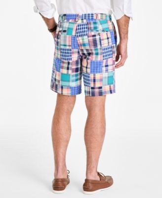 Men's Regular-Fit Madras Plaid Patchwork 9" Shorts