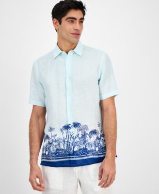 Club Room - Men's Tropical Sunset Regular-Fit Printed Button-Down Linen Shirt