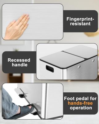 15 Gallon Triple Compartment Stainless Steel Kitchen Trash Can for Recycling