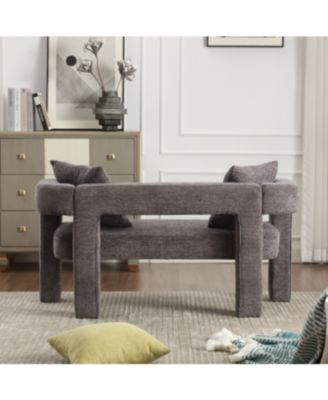 Modern Chenille Loveseat Bench, Upholstered 2-Seater Sofa with Pillows, Small Accent Couch for Bedroom or Living Room-The Pop Home