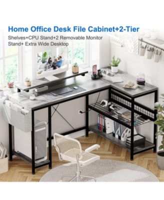 L Shaped Computer Desk with Power Outlets & LED Light, 49.6" Reversible Corner Computer Desk