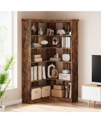 Farmhouse Bookshelf Corner Bookcase 72.8” Large Bookcase