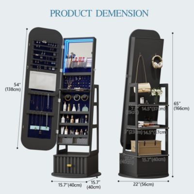 Standing Jewelry Cabinet with Full-Length Mirror & Storage
