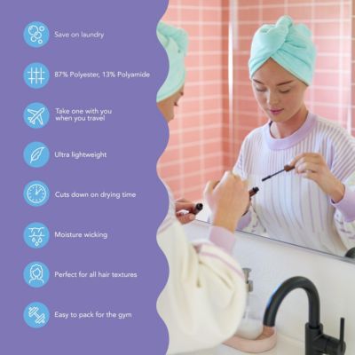 Hair Towel Wrap, 2-Pack – Quick-dry microfiber turban for women, men & kids ideal for curly, long, or thick hair.