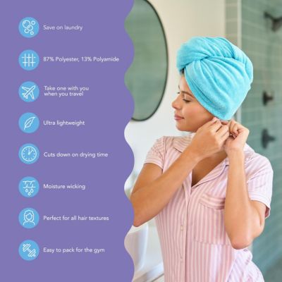 Microfiber Hair Towel Wrap, 2-Pack – Quick-dry turban for all hair types perfect for travel, home, women, men & kids