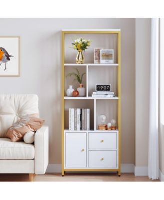Modern Bookshelf with Drawers White Storage