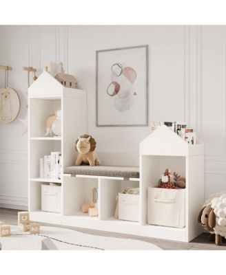 Children Bookcase with Reading Nook 6-Cubby Toy Storage Organizer