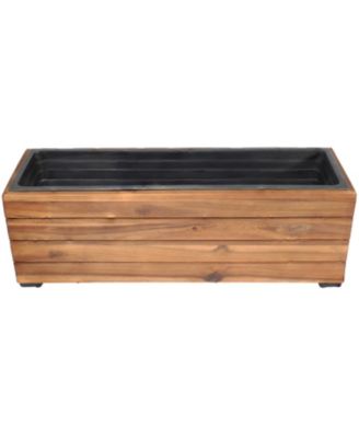 Indoor/Outdoor Rectangle Acacia Wood Planter Box with Plastic Liner - 24.25"