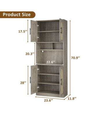 71" Tall Kitchen Pantry Storage Cabinet, Kitchen Hutch Storage Cabinet with Led Lights