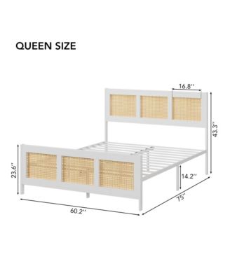 Queen Size Rattan Bed Frame with Headboard, Boho Cane Platform Bed Frame with Strong Metal Slat