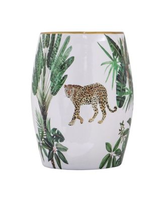 Accent Table with Drum Shape and Tropical Print for Vibrant Home Decor