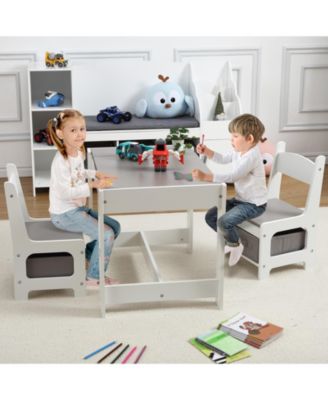 Kids Table and Chair Set, Wooden Activity Table with Storage Drawer for Toddlers Arts