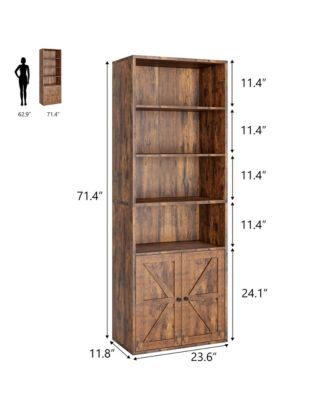 Tall Bookcase with Doors, 4-Tier Wooden Bookshelf