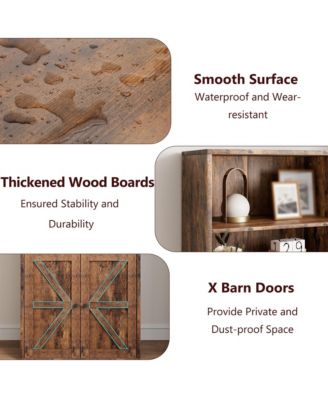 Tall Bookcase with Doors, 4-Tier Wooden Bookshelf