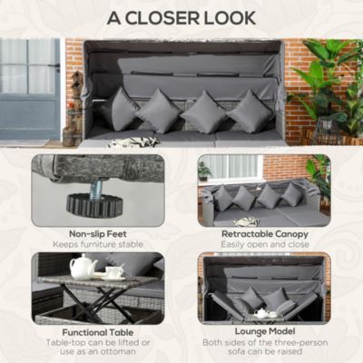 4 Piece Adjustable Canopy Outdoor Rat Sofa Set, Light