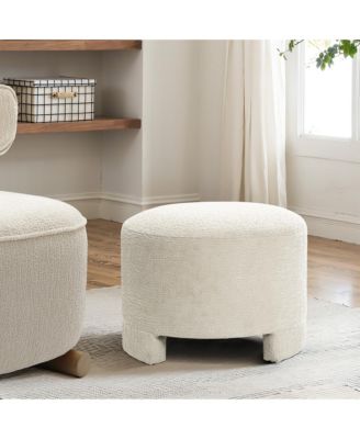 Upholstered Cream Modern Round Ottoman