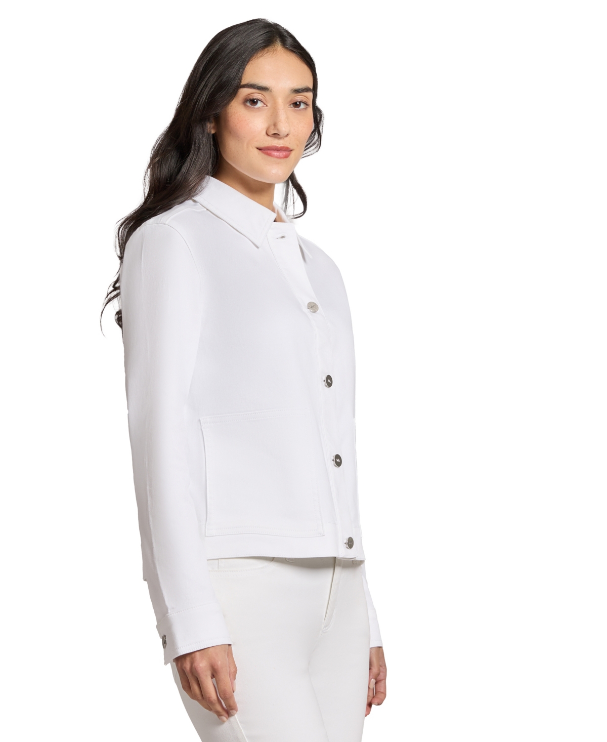 Jones New York Patch Pocket Denim Jacket In Soft White