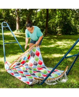 Heavy-Duty Quilted 2-Person Hammock with Curved Bamboo Spreader Bars