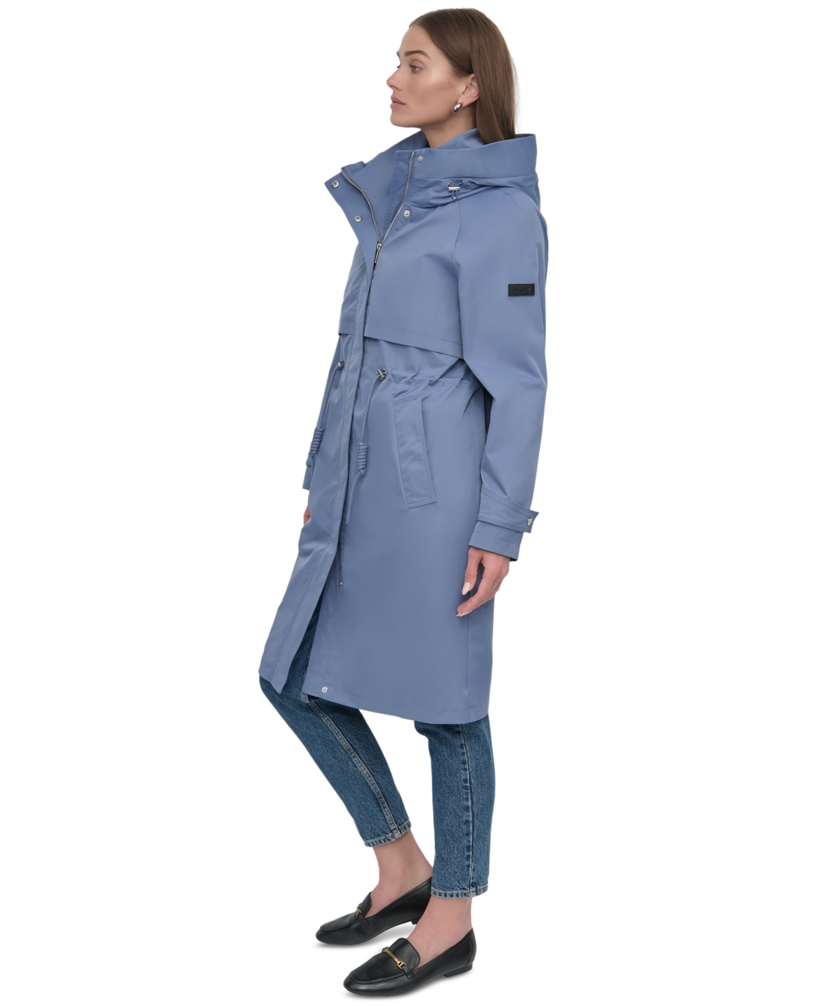 DKNY WOMEN'S HOODED ZIP-FRONT LONG ANORAK COAT 