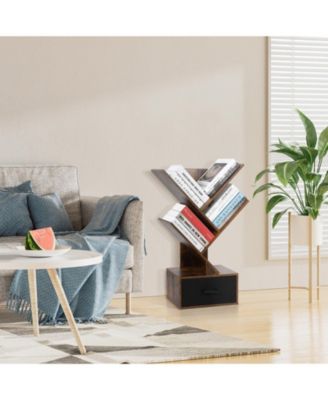 4 Tier Tree Bookshelf with Storage Drawer