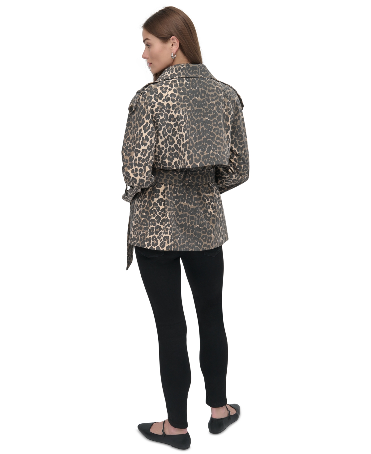 DKNY PETITE COTTON BELTED NOTCHED-COLLAR TRENCH COAT 