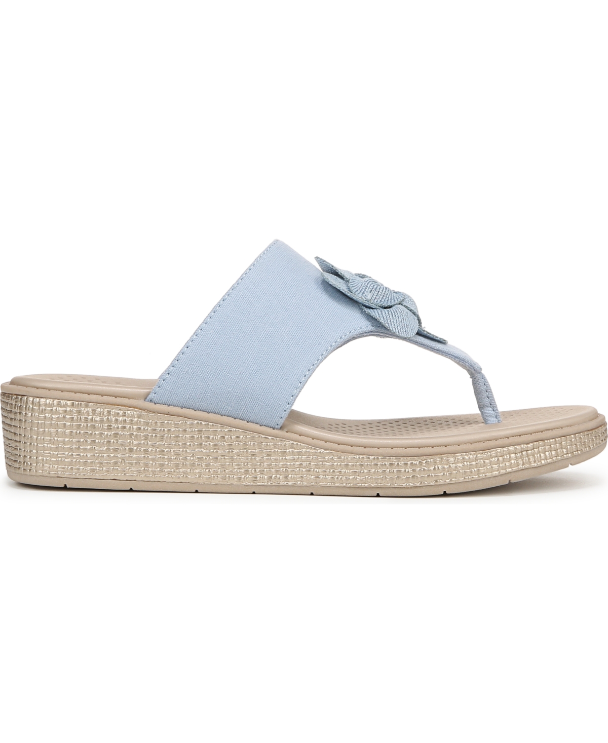 Bzees Women's Bloom Washable Thong Slip On Wedge Sandals In Skyway Blue Linen Fabric