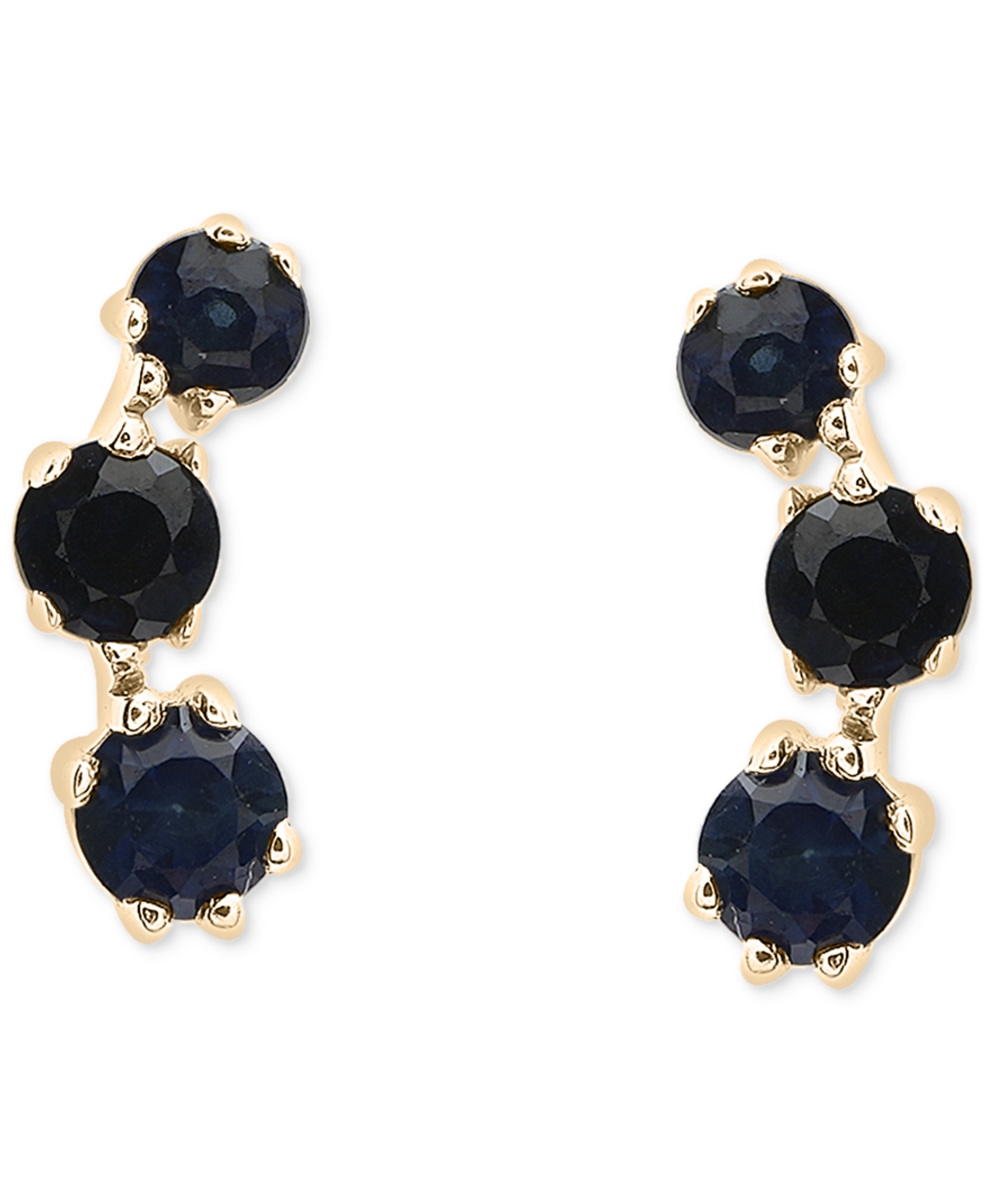 Macy's 2-pc. Blue Sapphire (3/8 Ct. T.w.) Three-stone Earrings & Necklace Set In 14k Gold-plated Sterling S In Blue Sapphire