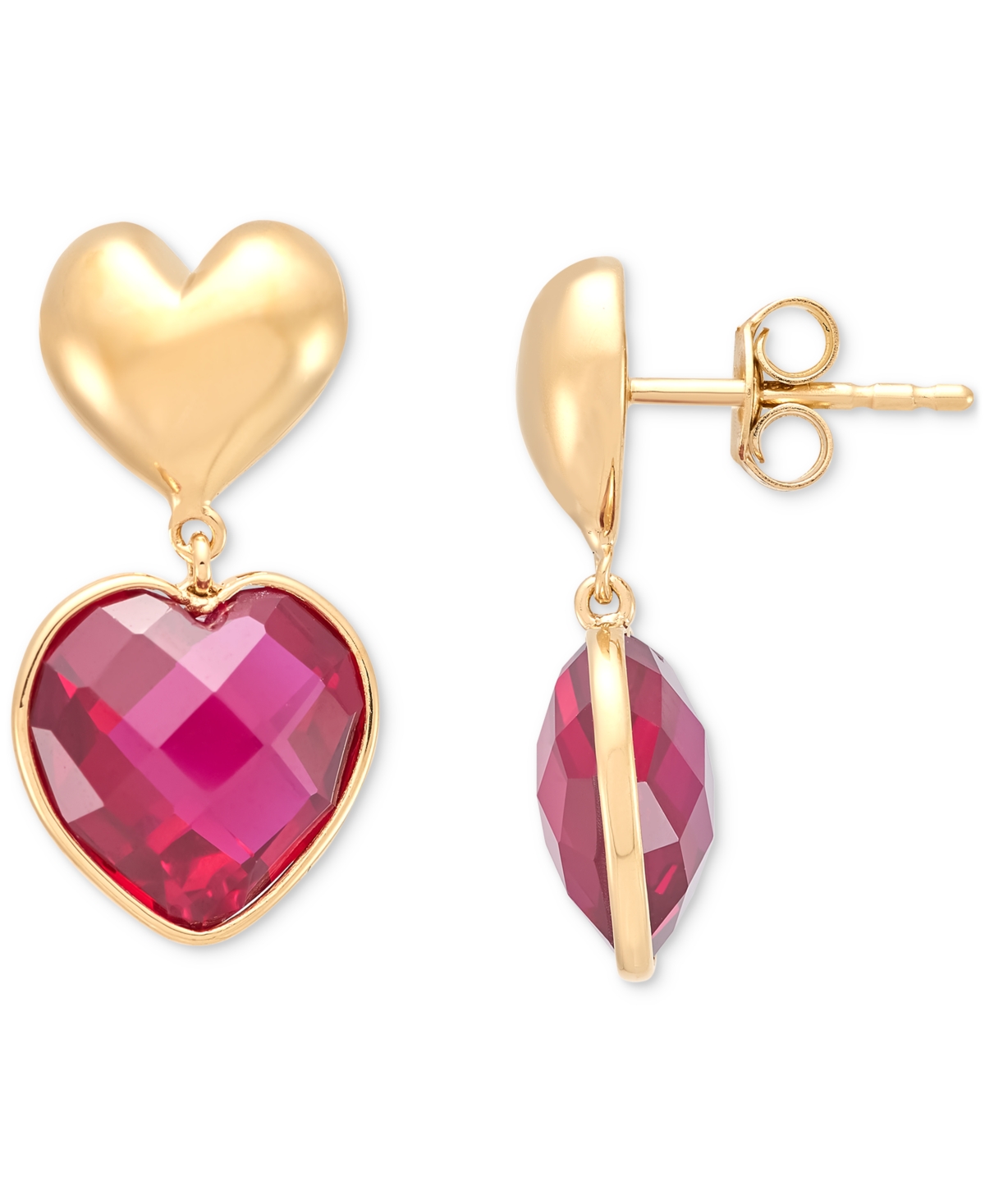 Macy's Ruby Heart Double Drop Earrings (12-1/10 Ct. T.w.) In 24k Gold-over Sterling Silver In Ruby